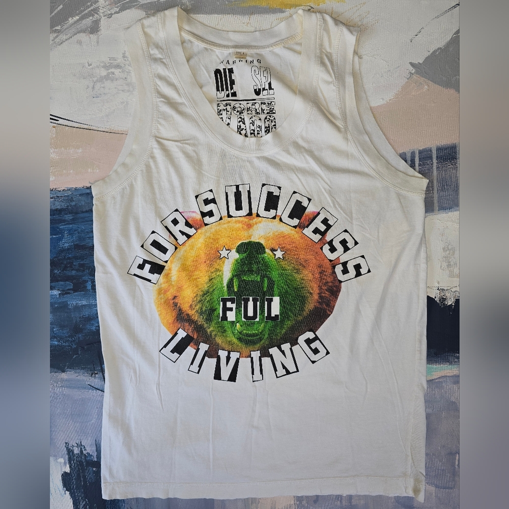 DIESEL "FOR SUCCESSFUL LIVING" WHITE TANK T-Prince Singlet Large